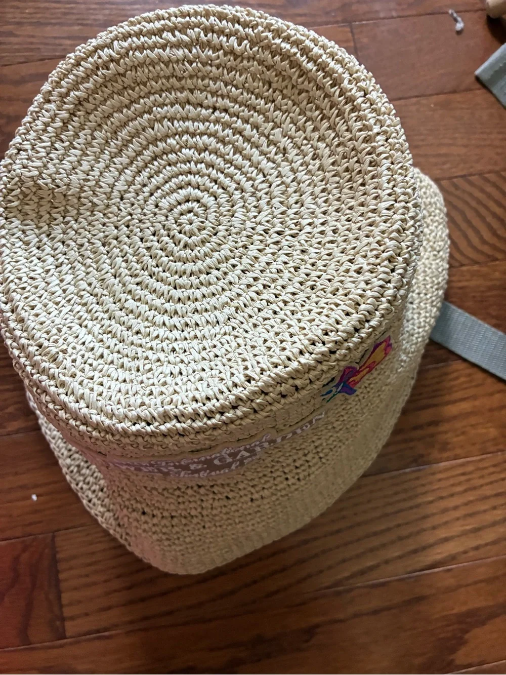 2025 Flower & Garden Festival Straw Bucket Hat with Colorful Patches - Beige